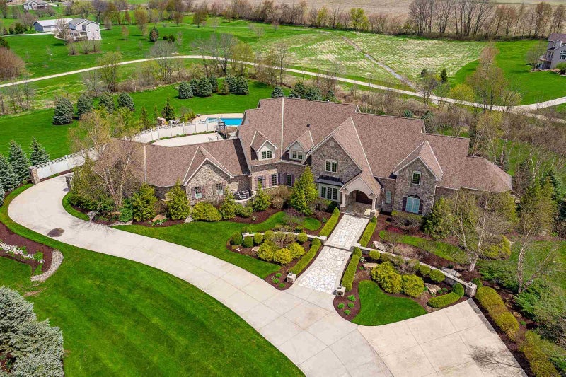 Aerial view of luxury estate in Leo, IN